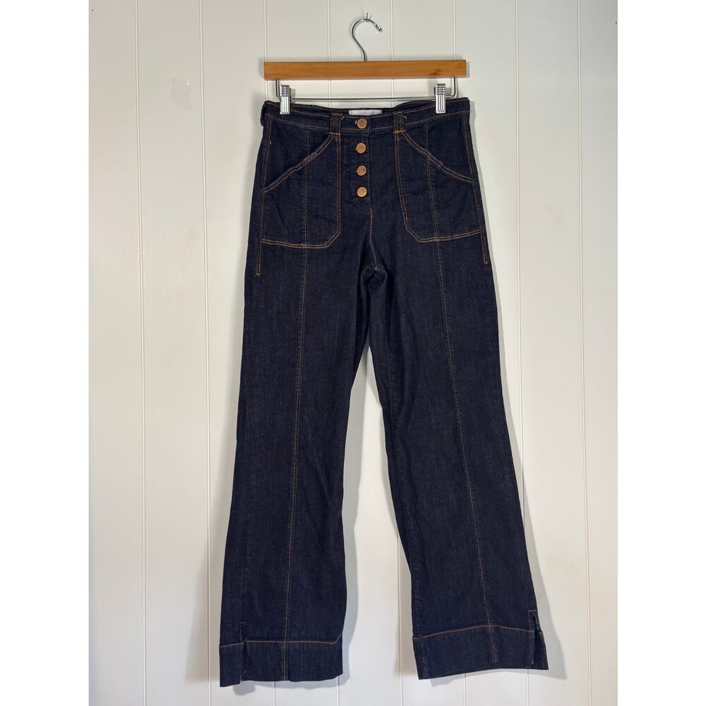 Dear John High Rise Wide Leg Cropped Jeans Dark Wash Button Fly Women's 26 - Picture 3 of 11